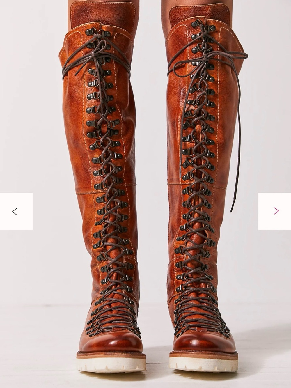 BED|STU x Free People Victory (Lustrous) Pecan Tall Lace-Up Leather Boots - Picture 12 of 15